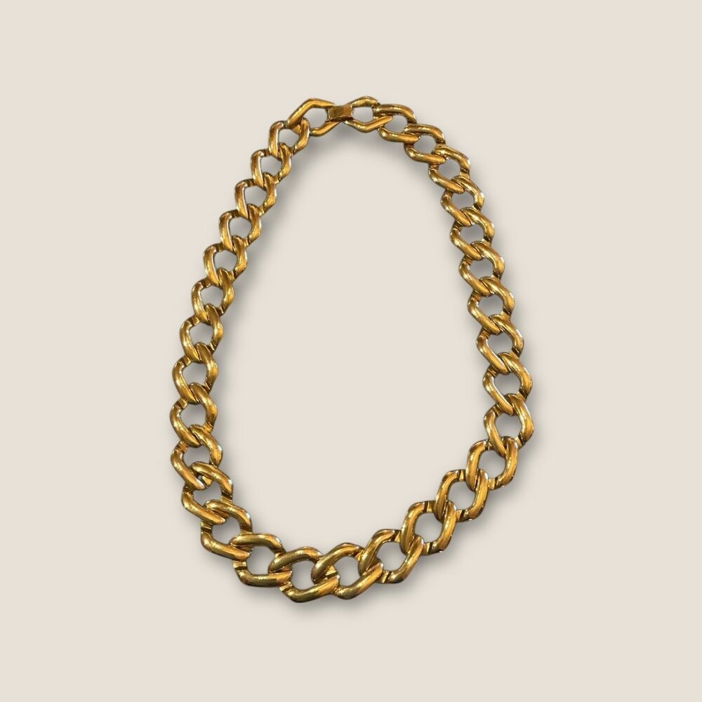 Vintage Gold-Tone Chunky Chain Necklace 18" Long With 0.5" Wide Links Statement
